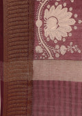 Dark Purple Zigzag And Peacock Printed Chanderi Saree - Taashi