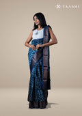 Indigo Floral Printed Chanderi Saree - Taashi