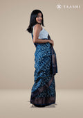 Indigo Floral Printed Chanderi Saree - Taashi