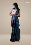 Indigo Floral Printed Chanderi Saree - Taashi
