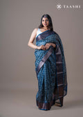 Indigo Jaal Floral Printed Chanderi Saree - Taashi