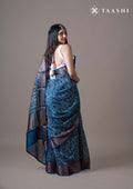 Indigo Jaal Floral Printed Chanderi Saree - Taashi