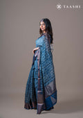 Indigo Jaal Floral Printed Chanderi Saree - Taashi
