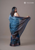Indigo Jaal Floral Printed Chanderi Saree - Taashi