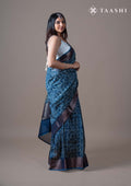 Indigo Jaal Floral Printed Chanderi Saree - Taashi