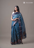 Indigo Jaal Floral Printed Chanderi Saree - Taashi