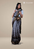 Coffee Zigzag And Peacock Printed Chanderi Saree - Taashi
