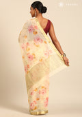 Pastel Yellow Watercolor Floral Printed With Mukesh Work Chiffon SareeÂ  - Taashi
