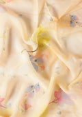 Pastel Yellow Watercolor Floral Printed With Mukesh Work Chiffon SareeÂ  - Taashi