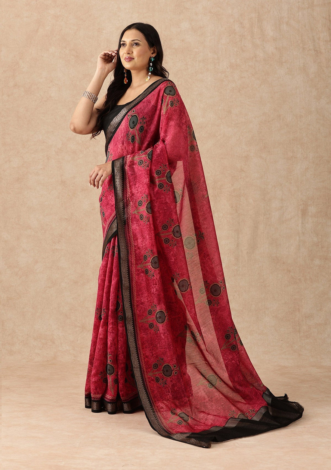 Red Contemporary Printed Chanderi Saree