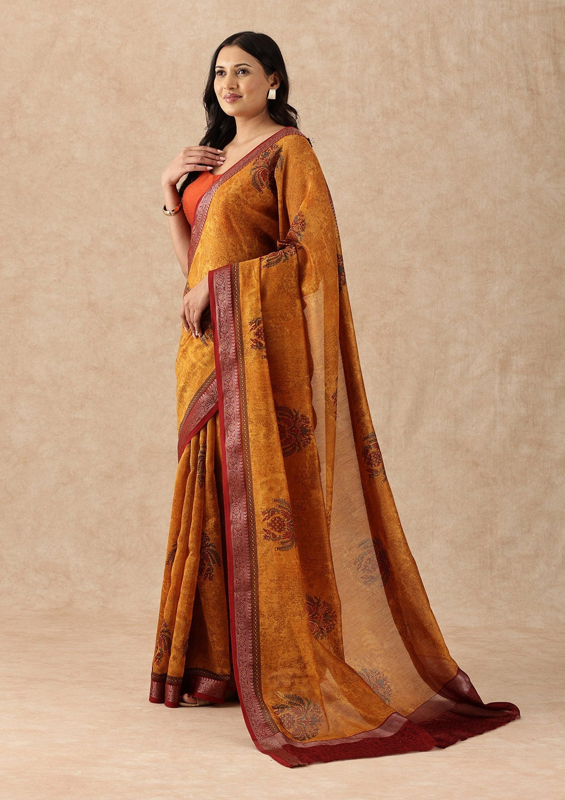 Mustard Yellow Contemporary Printed Chanderi Saree