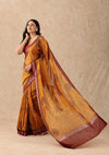 Mustard Yellow Contemporary Printed Chanderi Saree