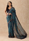 Dusty Blue Contemporary Printed Chanderi Saree