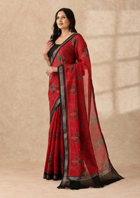 Red Contemporary Printed Chanderi Saree