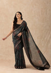 Dark Grey Contemporary Printed Chanderi Saree