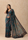 Dusty Blue Contemporary Printed Chanderi Saree