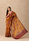 Mustard Yellow Contemporary Printed Chanderi Saree