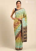 Blue And Green Soft Color Changing Jaal Paisley Pattern Mysore Silk Saree - Taashi