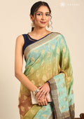 Blue And Green Soft Color Changing Jaal Paisley Pattern Mysore Silk Saree - Taashi