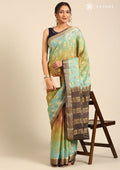 Blue And Green Soft Color Changing Jaal Paisley Pattern Mysore Silk Saree - Taashi
