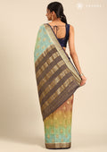 Blue And Green Soft Color Changing Jaal Paisley Pattern Mysore Silk Saree - Taashi