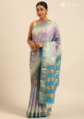 Chromatically Blended Mauve And Blue Paisley Woven Mysore Silk Saree - Taashi