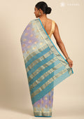 Chromatically Blended Mauve And Blue Paisley Woven Mysore Silk Saree - Taashi