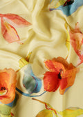 Dusty Yellow Watercolor Floral Printed Crepe Saree - Taashi