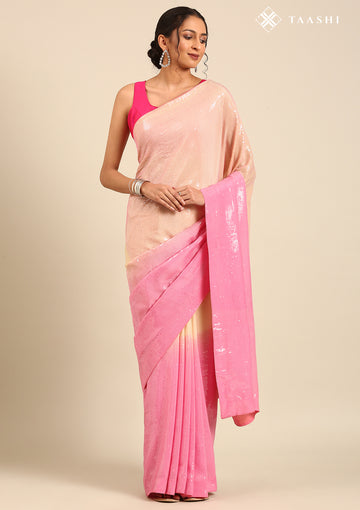 Pink And Beige Sequin EmbroideRed Crepe Saree