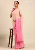 Pink And Beige Sequin EmbroideRed Crepe Saree - Taashi
