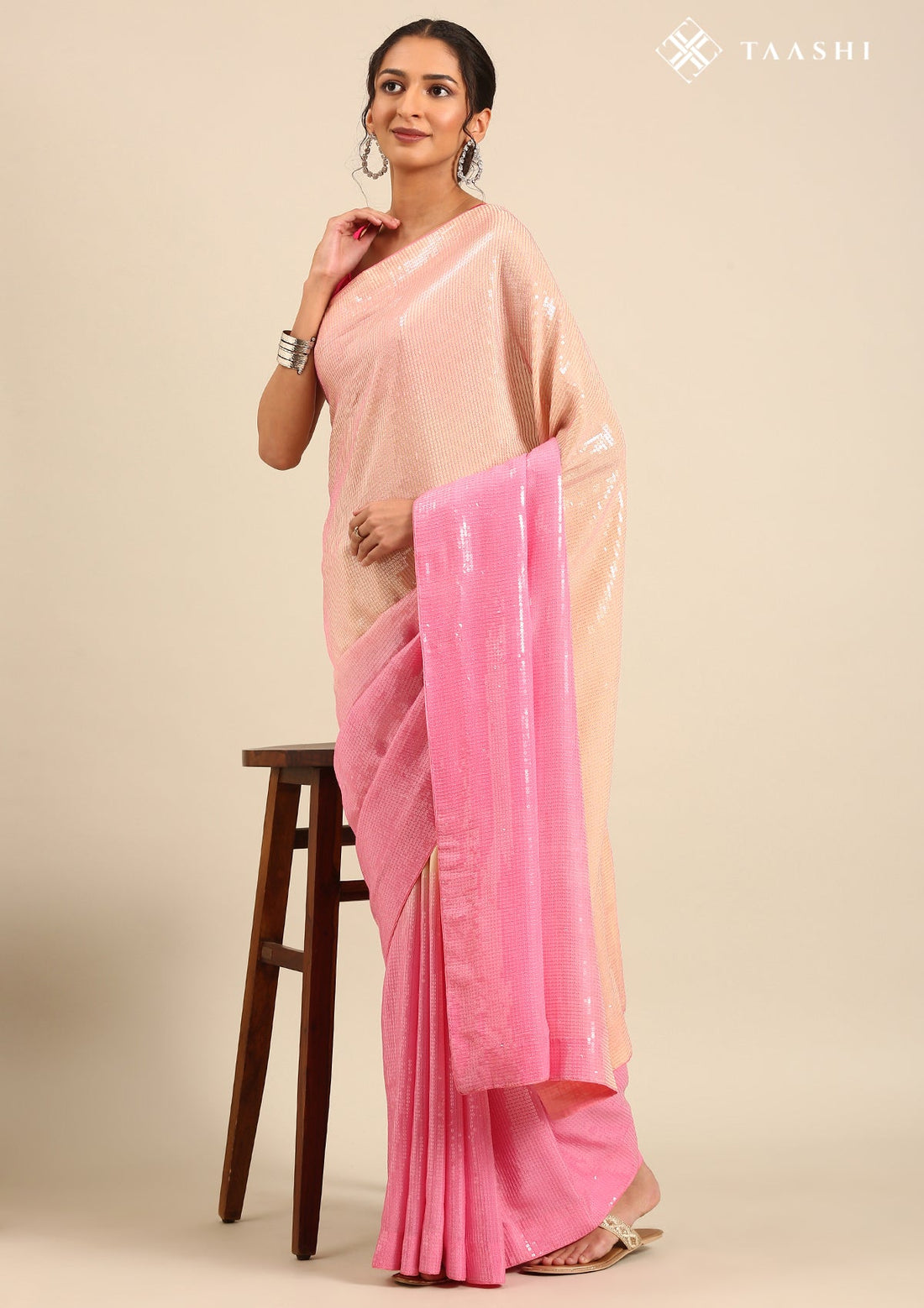 Pink & Cream Ombre Cocktail Crepe Saree