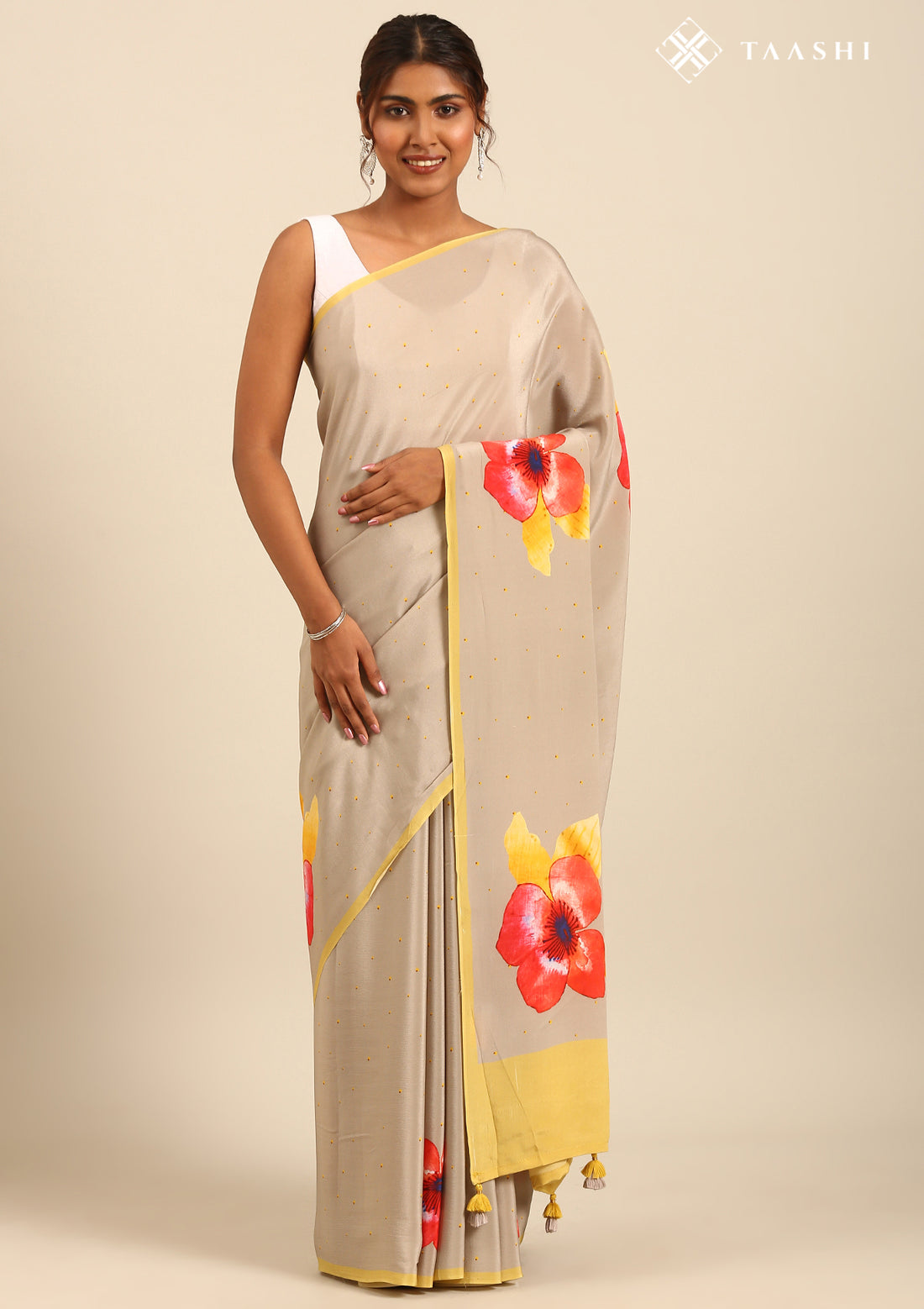 Grey Watercolor Floral Printed Saree