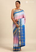 Soft Color Changing Blue And Pink Striped Woven Mysore Silk Saree - Taashi