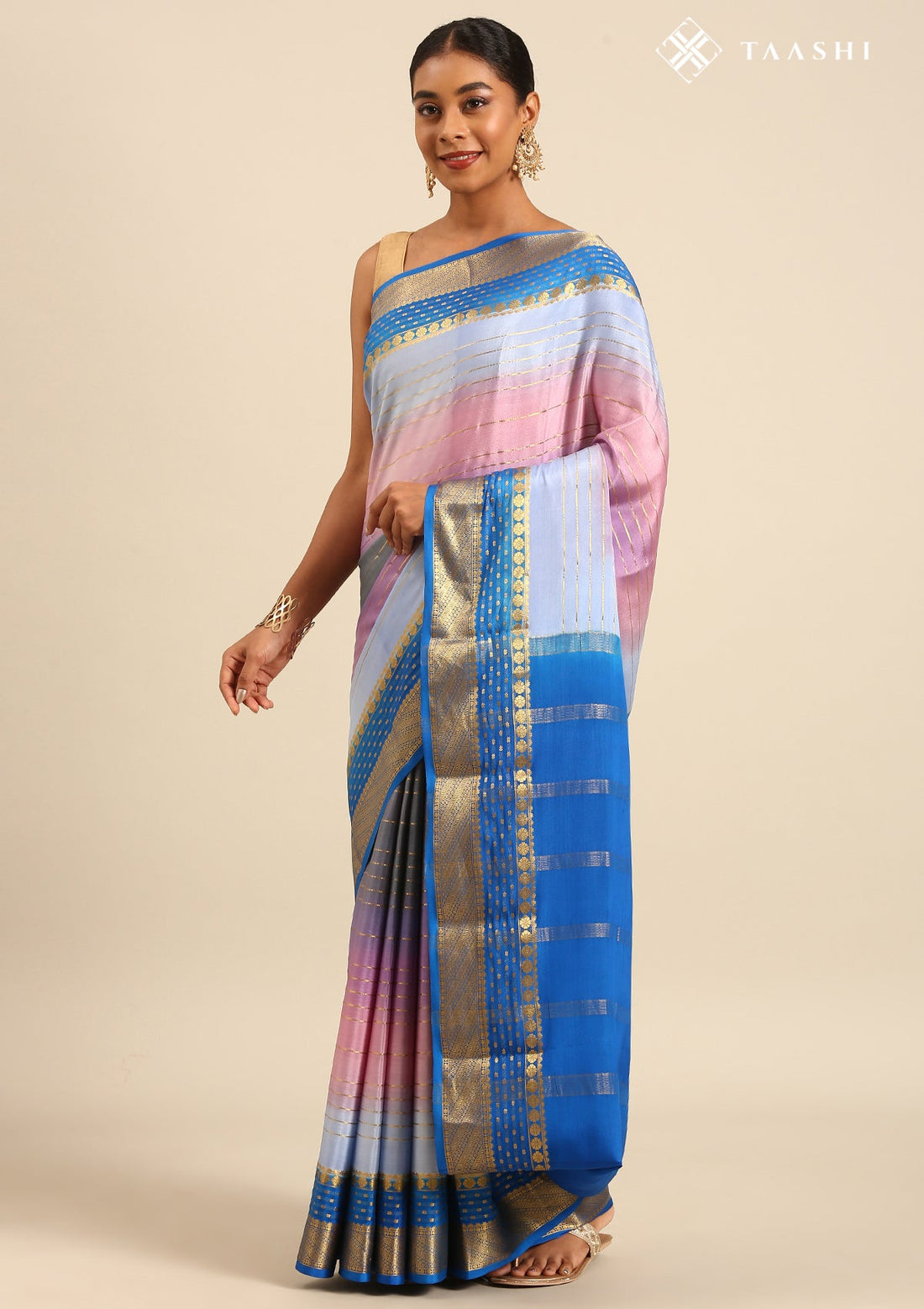 Multicolour Pure Mysore Crepe Saree
