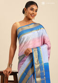 Soft Color Changing Blue And Pink Striped Woven Mysore Silk Saree - Taashi