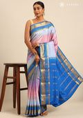 Soft Color Changing Blue And Pink Striped Woven Mysore Silk Saree - Taashi