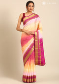 Soft Color Changing Yellow And Pink Striped Woven Mysore Silk Saree - Taashi
