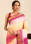 Soft Color Changing Yellow And Pink Striped Woven Mysore Silk Saree - Taashi