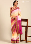 Soft Color Changing Yellow And Pink Striped Woven Mysore Silk Saree - Taashi