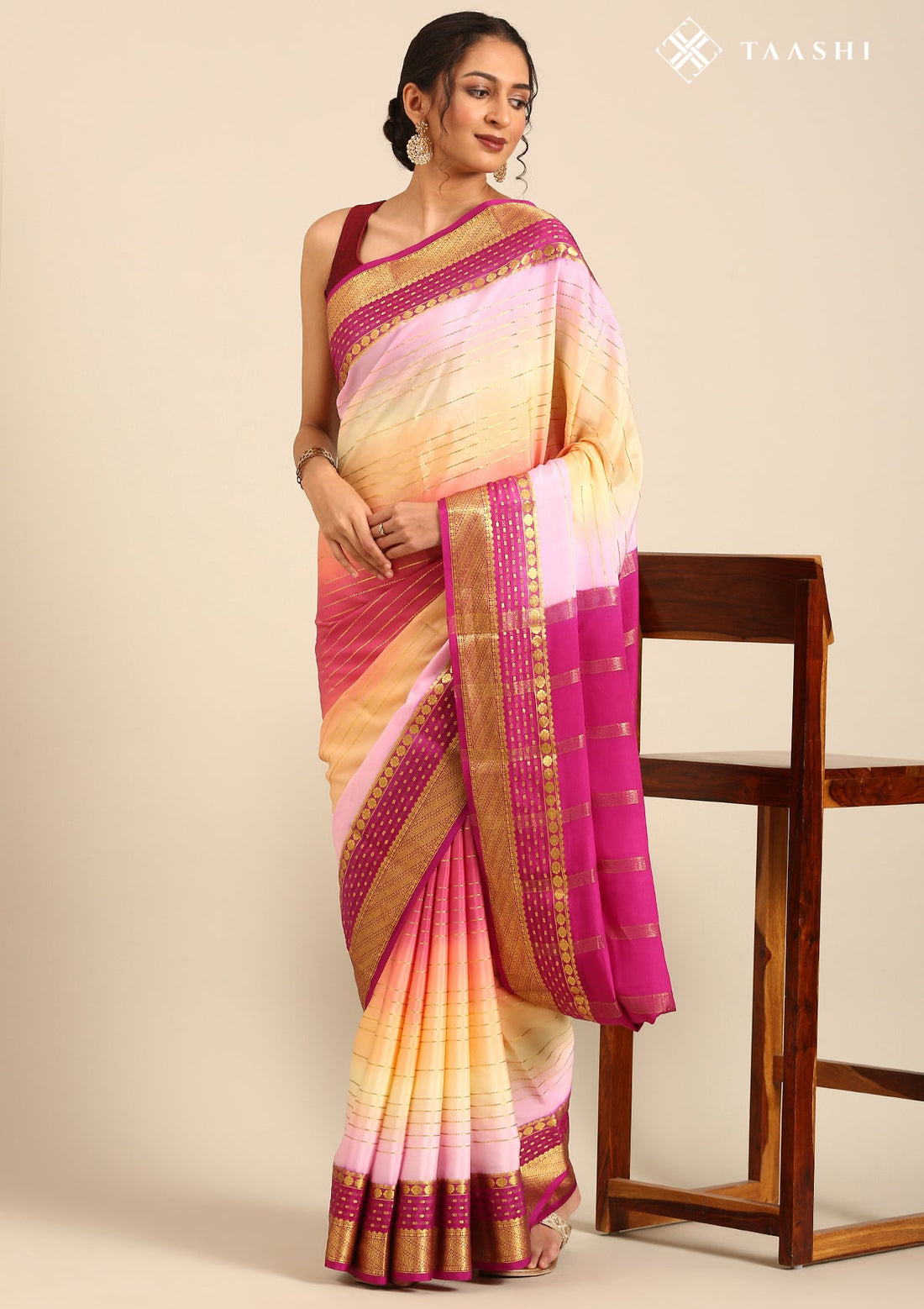 Multicolour Pure Mysore Crepe Saree