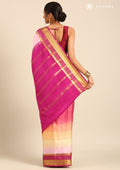 Soft Color Changing Yellow And Pink Striped Woven Mysore Silk Saree - Taashi