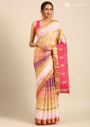 Multicolour Pure Mysore Crepe Saree