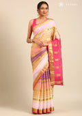 Soft Color Changing Yellow And Pink Colors Striped Woven Mysore Silk Saree - Taashi