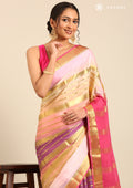 Soft Color Changing Yellow And Pink Colors Striped Woven Mysore Silk Saree - Taashi