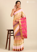 Soft Color Changing Yellow And Pink Colors Striped Woven Mysore Silk Saree - Taashi