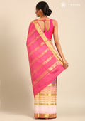 Soft Color Changing Yellow And Pink Colors Striped Woven Mysore Silk Saree - Taashi