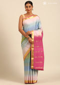 Soft Color Changing Green And Pink Colors Striped Woven Mysore Silk Saree - Taashi