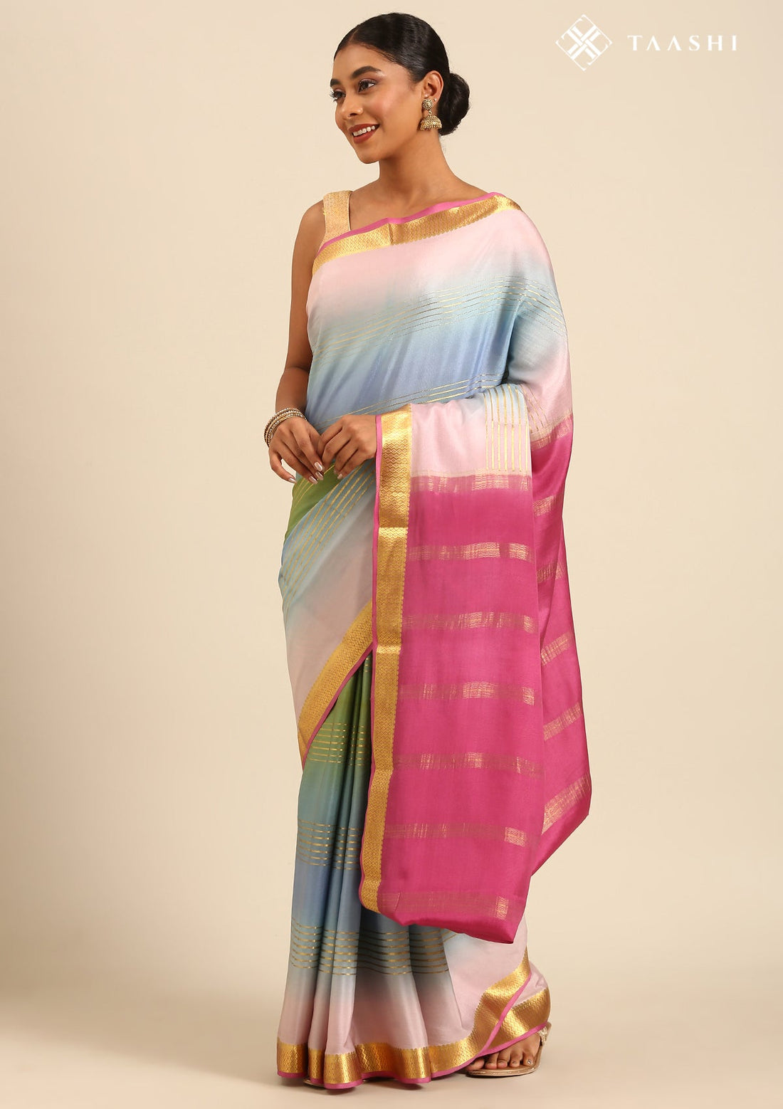 Multicolour Pure Mysore Crepe Saree