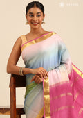 Soft Color Changing Green And Pink Colors Striped Woven Mysore Silk Saree - Taashi