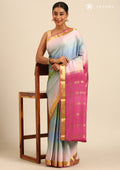Soft Color Changing Green And Pink Colors Striped Woven Mysore Silk Saree - Taashi